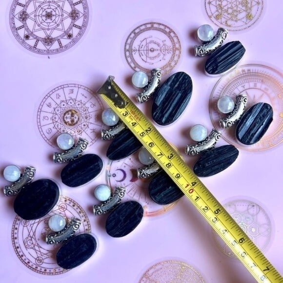 925 Yin Yang YOU CHOOSE! Raw Black Tourmaline + Moonstone Pendant Necklace - Picture 9 of 10